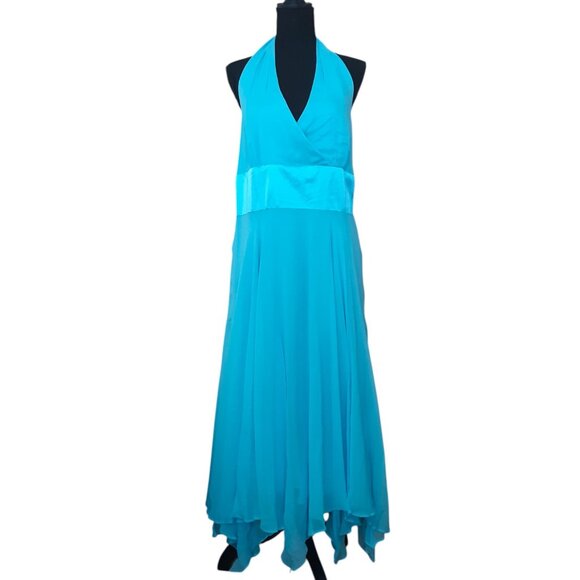 Donna Ricco Y2K VTG Silk Chiffon Maxi Halter Dress Flowy Fairy Romantic Size 16 - Picture 2 of 16